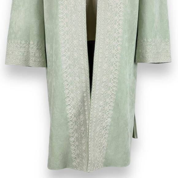 Solitare Womens Embroidered Faux Suede Longline Jacket Medium Mint Green - Picture 5 of 12